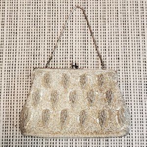 Vintage 1950s 1960s white-silver beaded bag